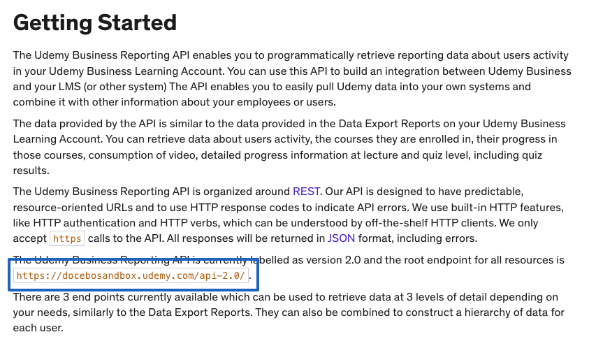 The API URL location in the page