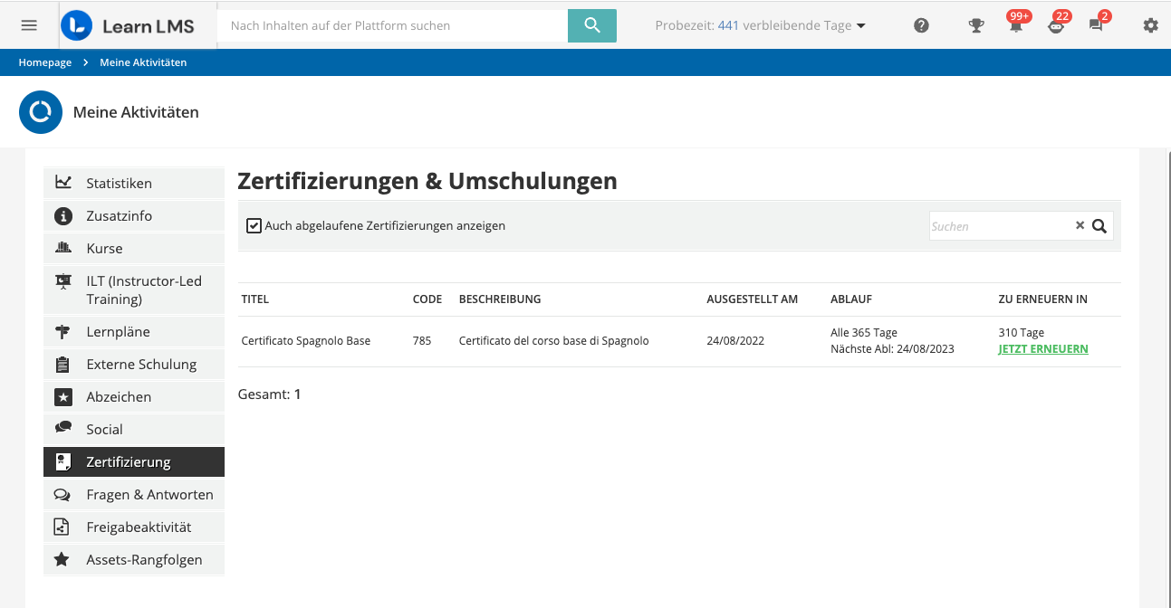 Überprüfen des Status einer Zertifizierung als Lernender