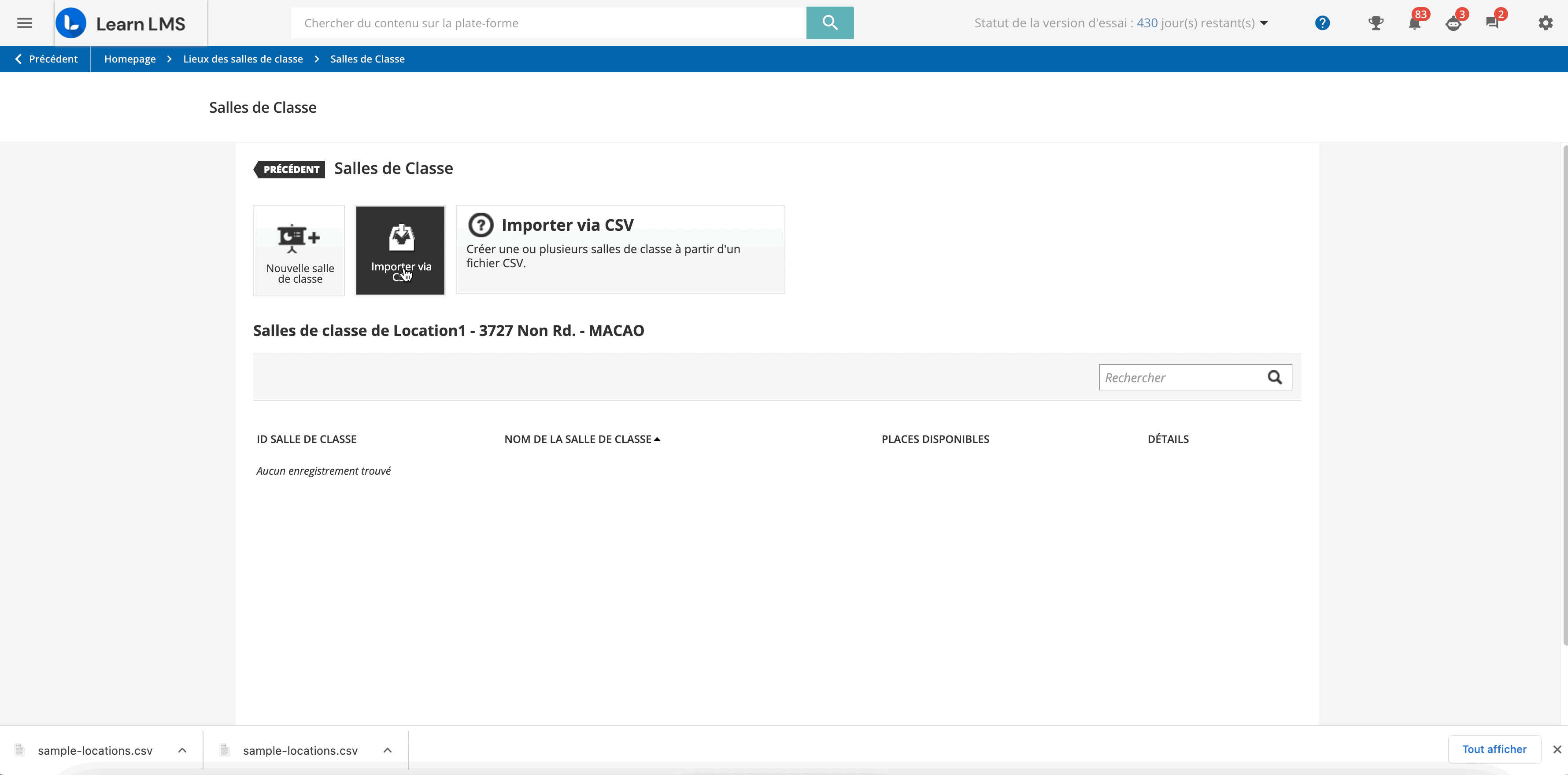 Importer un ensemble de salles