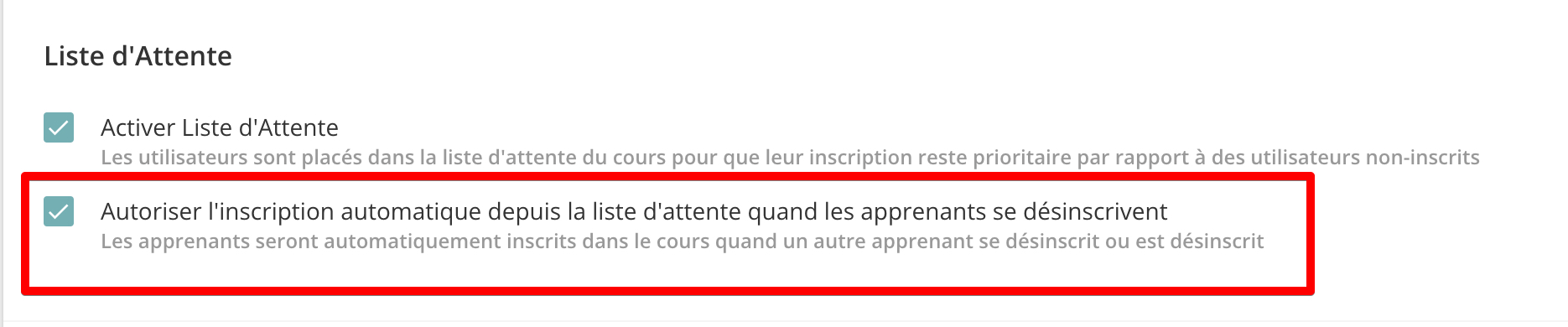 Options liste attente