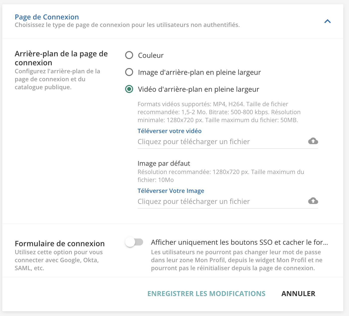 Chargement d'une vidéo d'arrière-plan sur la page de connexion.