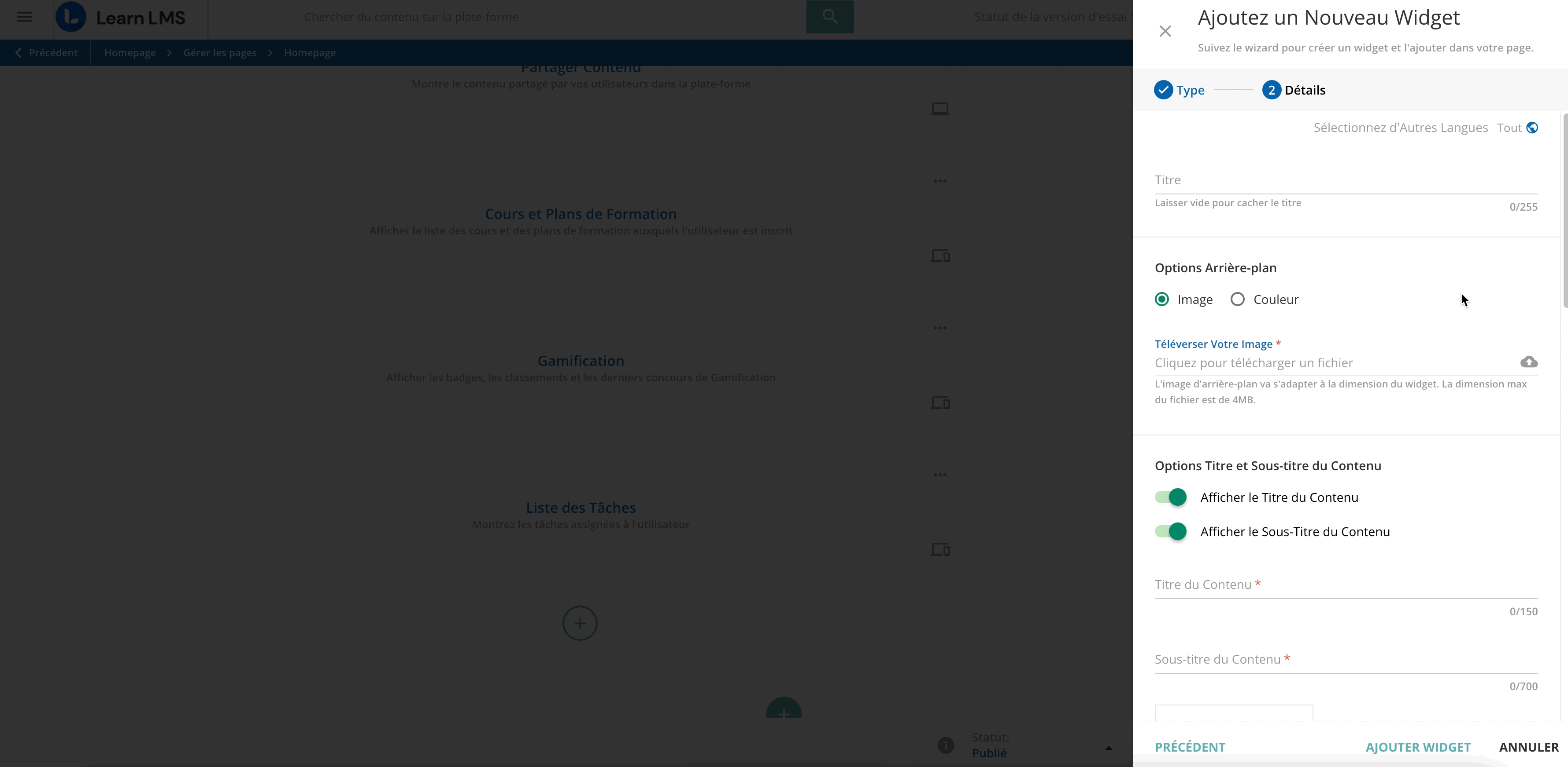 Fenetre de contenu personnalise