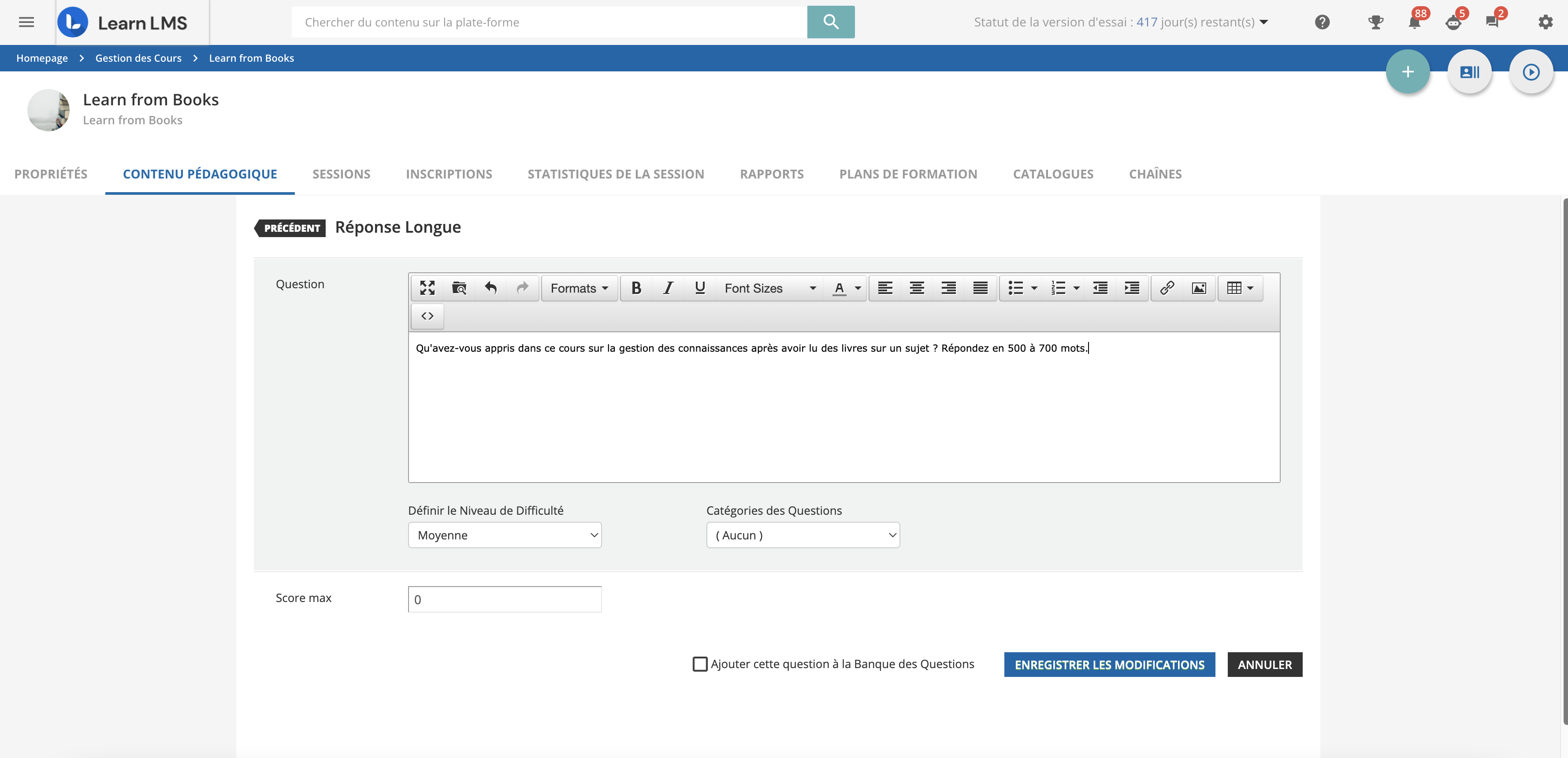 Type de question reponse longue