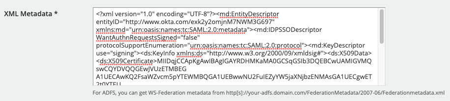XML Metadata pasted in Docebo