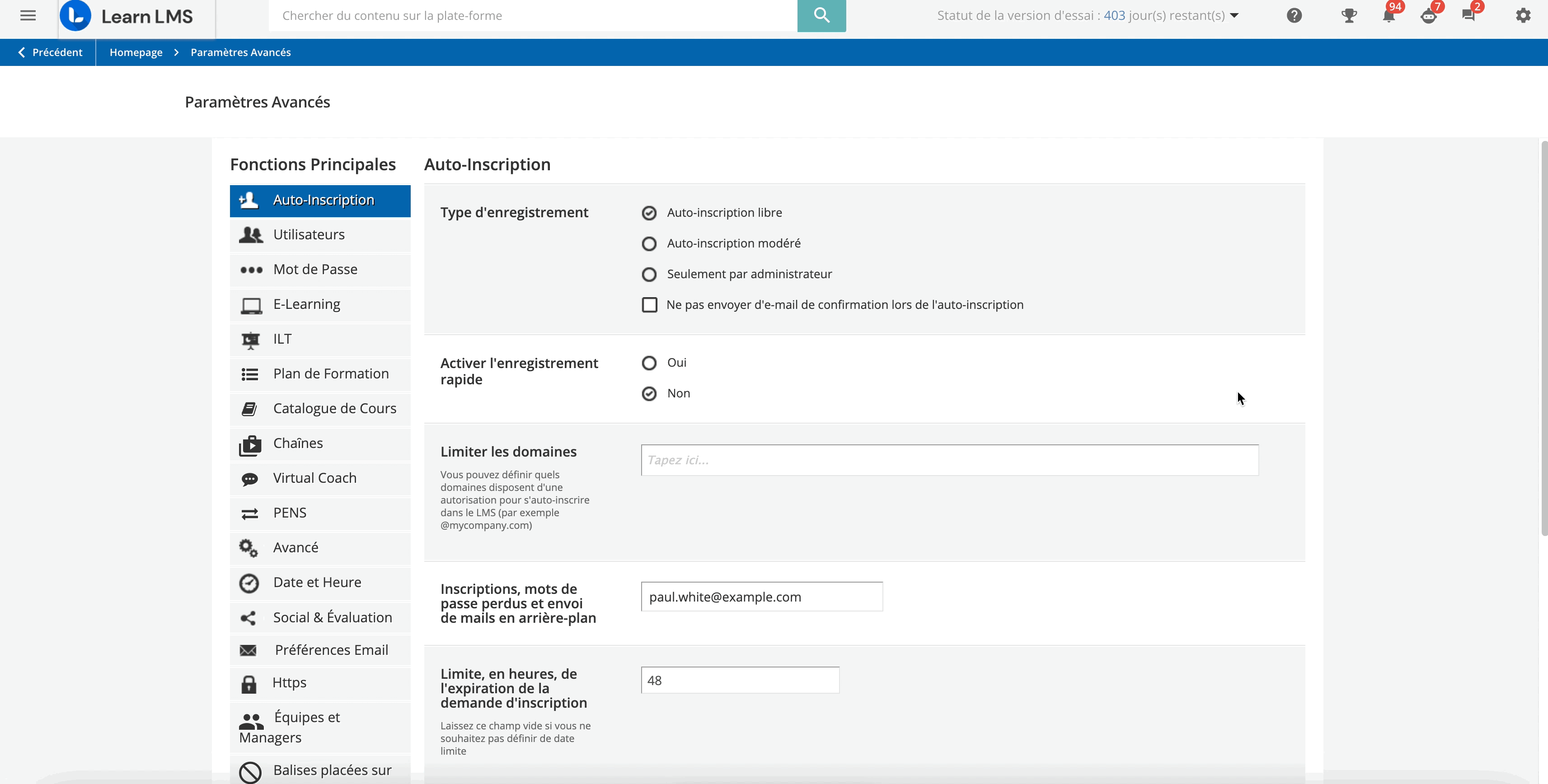 Inscrire et suggerer du contenu
