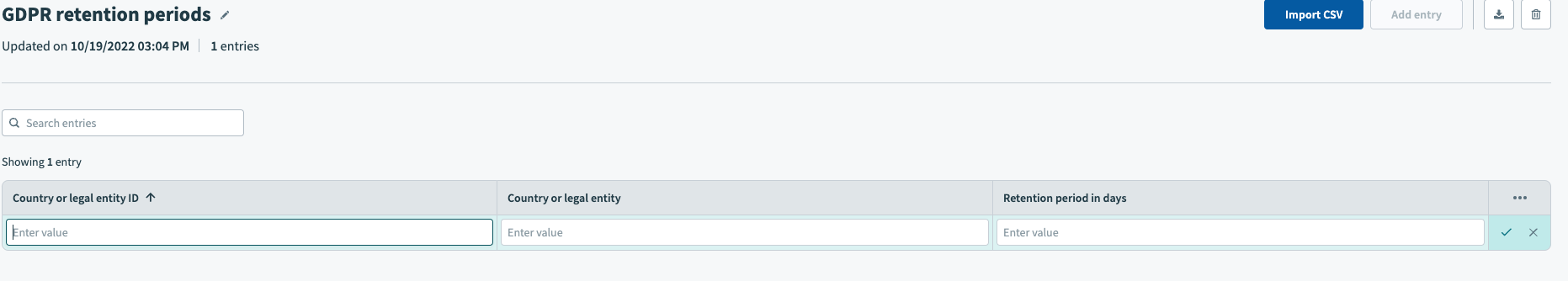 GDPR retention periods empty table
