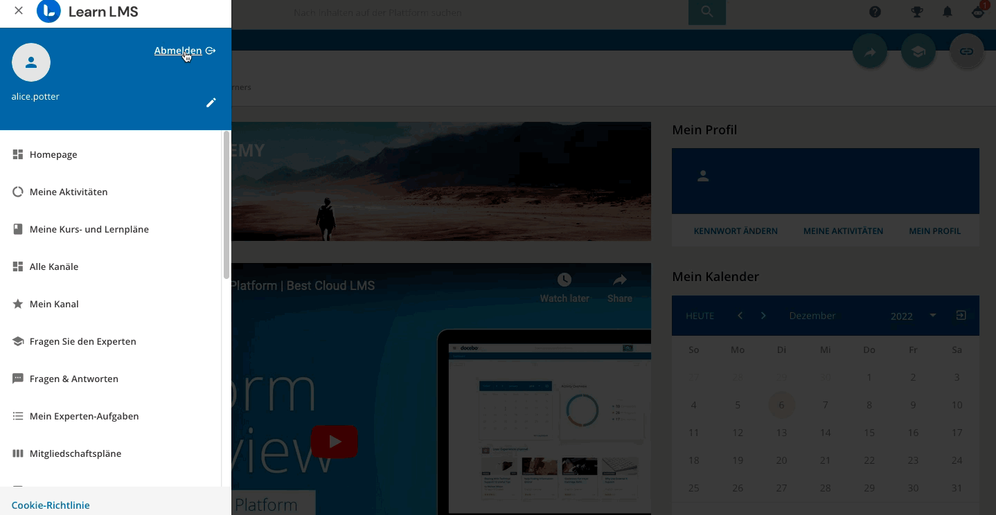 Abmelden von Ihrer Plattform