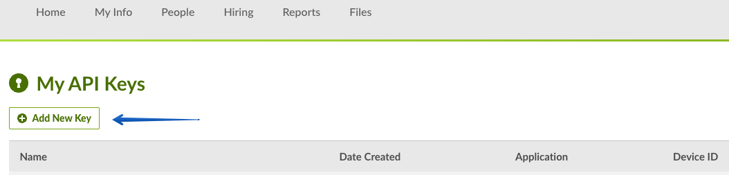 Accessing the Add New Key section
