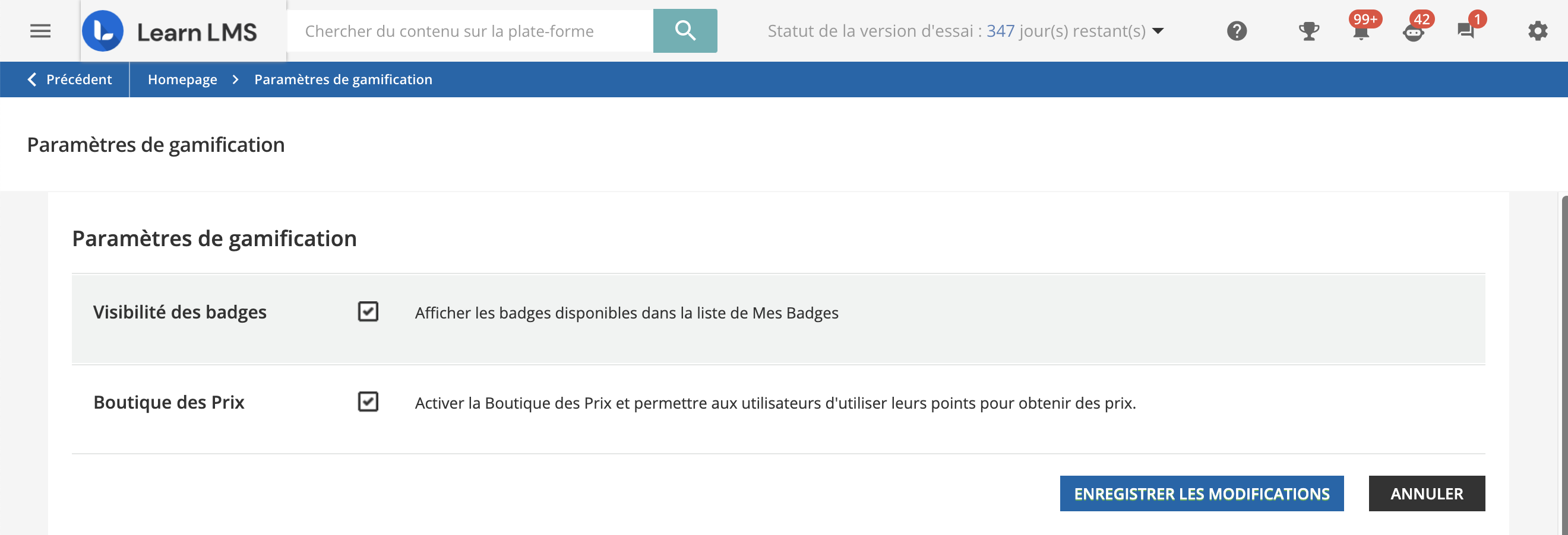 Activer la boutique des prix
