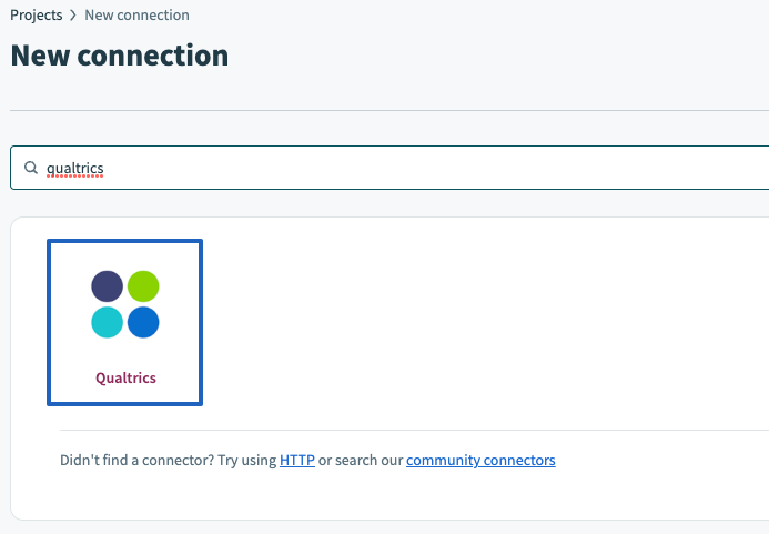 Searching for the Qualtrics connector and locating it in the search results
